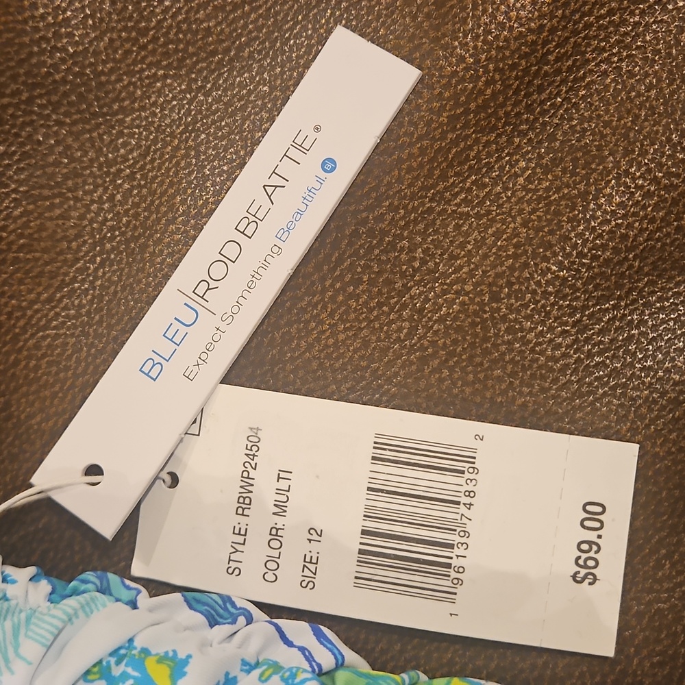 Bleu Rod Beattie High Waist Sarong Bikini Bottom: Blue/Green Tropical: Size- 12 - Picture 5 of 13